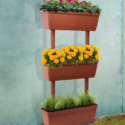 Dmora Set di 3 vasi per orto casalingo,Set di 3 vasi porta fiori per interno o esterno, 100% Made in Italy, cm 49x22h16, colore Marrone