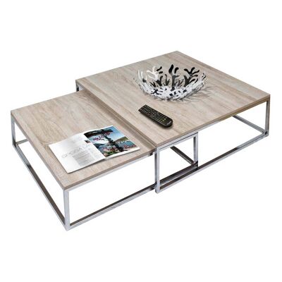 Dmora Set di due tavolini con gambe in acciaio cromato, colore rovere, cm 80 x 80 x 27