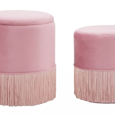 Dmora Set di pouf, Legno Di Pino e Playwood e Spugna e Ferro e Poliestere, Colore Rosa, Misure: 35 x 35 x 42 cm