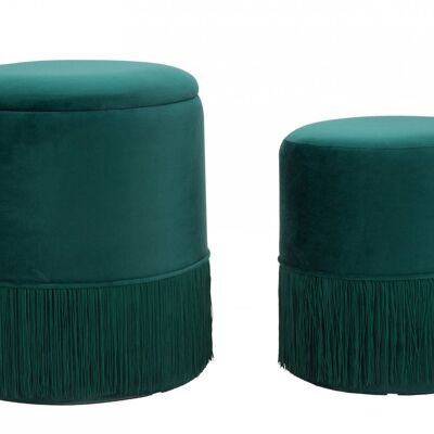 Dmora Set di pouf, Legno Di Pino e Playwood e Spugna e Ferro e Poliestere, Colore Verde, Misure: 35 x 35 x 42 cm