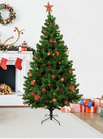 Set de Noël Dmora, Sapin de Noël avec ornements, extra épais, Effet réel, Assortiment de décorations de Noël 50 pièces, Lumières blanc chaud 8,95M, sapin h180cm, couleur rouge 1