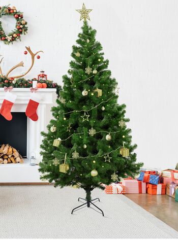 Set de Noël Dmora, Sapin de Noël avec ornements, extra épais, Effet réel, Assortiment de décorations de Noël 50 pièces, Lumières blanc chaud 8,95M, sapin h180cm, couleur rouge 6