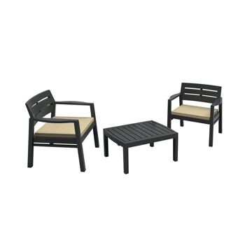 Dmora Ensemble de salon extérieur Benevento, Ensemble de jardin avec deux fauteuils et une table basse, Coin salon intérieur, 100% Made in Italy, Cm 73x65h75, Anthracite 2