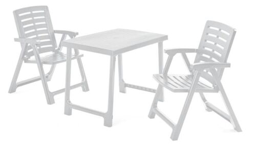 Dmora Set salotto da esterno Bitonto, Set da giardino composto da 1 tavolo pieghevole e 2 sedie pieghevoli, Set da Pik Nik, 100% Made in Italy, Bianco