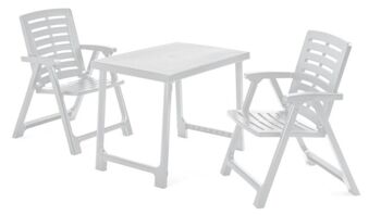 Ensemble de salon d'extérieur Dmora Bitonto, Ensemble de jardin composé de 1 table pliante et 2 chaises pliantes, Set by Pik Nik, 100% Made in Italy, Blanc 1