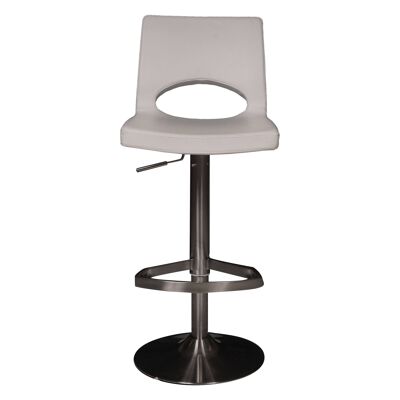 Dmora Sgabello alto da cucina Made in Italy, Ecopelle con gambe in metallo e poggiapiedi, Sedia da bar con seduta elevabile con schienale, cm 39x46h85/107, colore Bianco