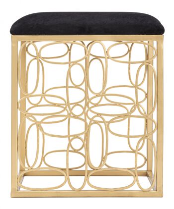 Dmora Tabouret carré élégant, en métal doré, avec assise rembourrée en velours, couleur noire, aux lignes géométriques et arrondies, Mesure 38 x 46 x 38 cm 2