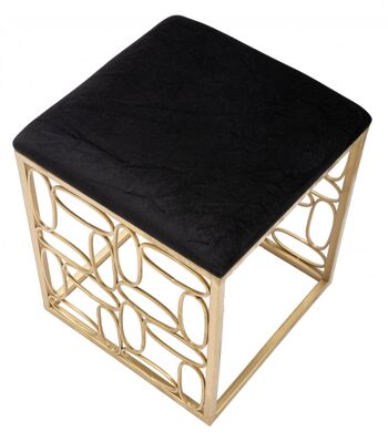 Dmora Tabouret carré élégant, en métal doré, avec assise rembourrée en velours, couleur noire, aux lignes géométriques et arrondies, Mesure 38 x 46 x 38 cm 3