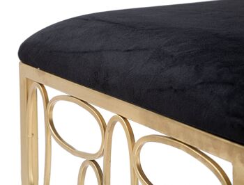 Dmora Tabouret carré élégant, en métal doré, avec assise rembourrée en velours, couleur noire, aux lignes géométriques et arrondies, Mesure 38 x 46 x 38 cm 4