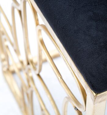 Dmora Tabouret carré élégant, en métal doré, avec assise rembourrée en velours, couleur noire, aux lignes géométriques et arrondies, Mesure 38 x 46 x 38 cm 5