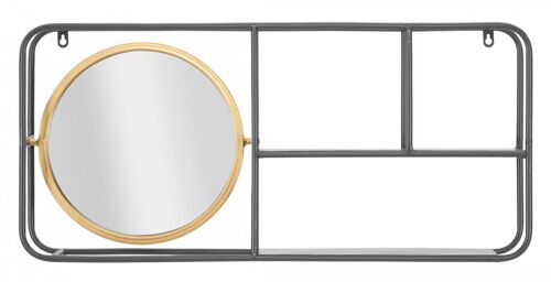 Dmora Specchio con mensole, Ferro e Specchio, Colore Nero , Misure: 75 x 12 x 35 cm