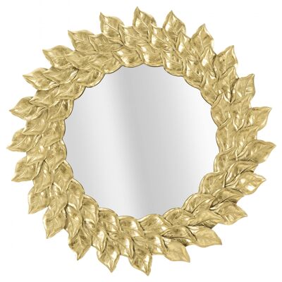 Dmora Specchio da muro, struttura in metallo, con cornice composta da foglie, colore oro, Misure 5 x 73 x 73 cm