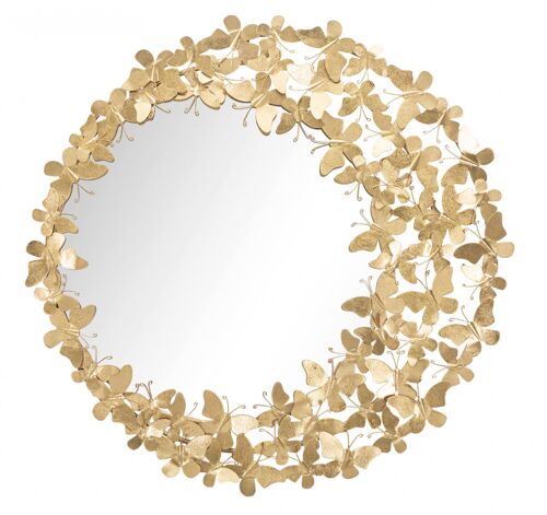 Dmora Specchio da parete, Ferro e Specchio, Colore Oro, Misure: 82 x 3,5 x 82 cm