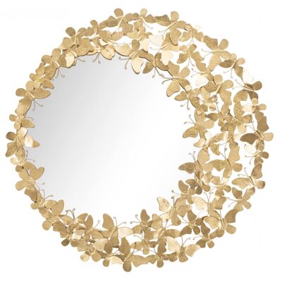 Dmora Specchio da parete, Ferro e Specchio, Colore Oro, Misure: 82 x 3,5 x 82 cm