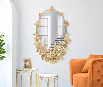 Miroir mural ovale Dmora, avec cadre doré, finement décoré de papillons, couleur or, Mesure 3 x 89,5 x 59 cm 5