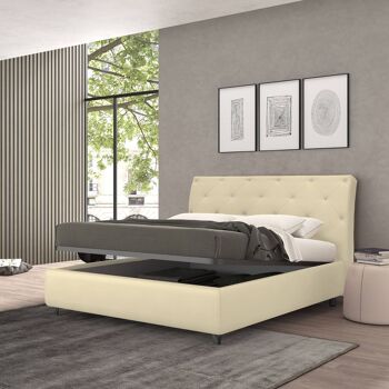 Lit conteneur double Dmora Talamo Italia Strauss, Fabriqué en Italie, Structure en tissu rembourré, Convient pour matelas 160x190 cm, Crème 1