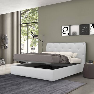 Dmora Talamo Italia Letto contenitore piazza e mezza Mozart, Made in Italy, Struttura in tessuto imbottito, Adatto a materasso 120x190 cm, Bianco