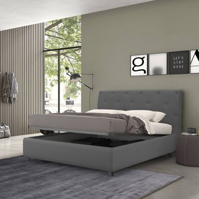 Dmora Talamo Italia Letto contenitore piazza e mezza Mozart, Made in Italy, Struttura in tessuto imbottito, Adatto a materasso 120x190 cm, Grigio