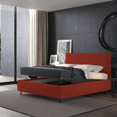 Dmora Talamo Italia Letto contenitore piazza e mezza Puccini, Made in Italy, Struttura in ecopelle imbottita, Adatto a materasso 120x190 cm, Rosso