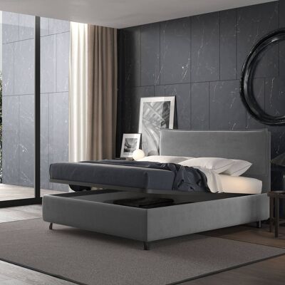 Dmora Talamo Italia Letto contenitore piazza e mezza Puccini, Made in Italy, Struttura in tessuto imbottito, Adatto a materasso 120x190 cm, Grigio