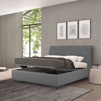 Dmora Talamo Italia Letto contenitore piazza e mezza Strauss, Made in Italy, Struttura in tessuto imbottito, Adatto a materasso 120x190 cm, Grigio