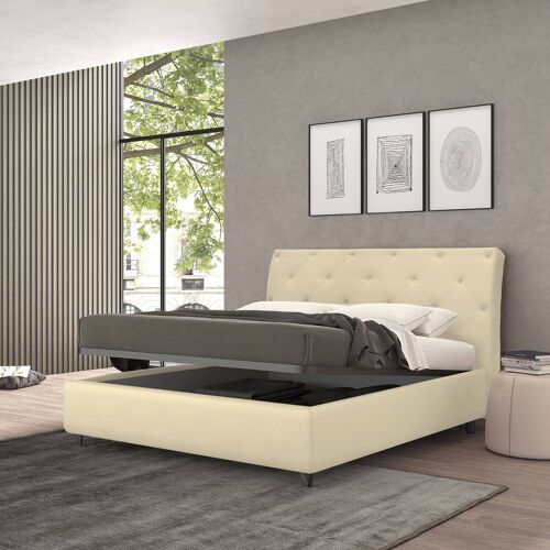 Buy wholesale Dmora Talamo Italia Strauss container bed, Made in Italy,  Upholstered fabric structure, Suitable for 120x190 cm mattress, Cream