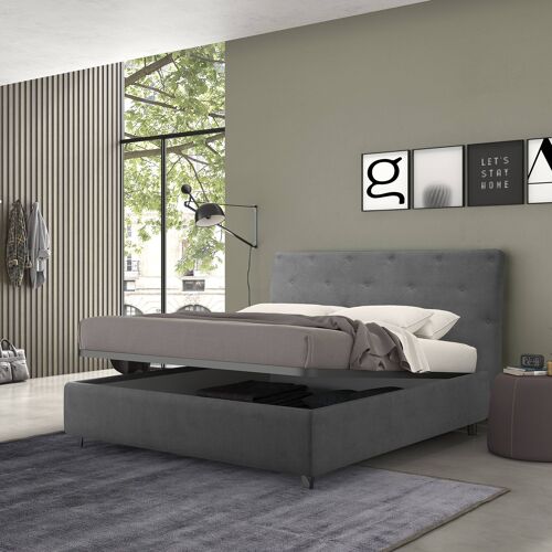 Dmora Talamo Italia Letto contenitore singolo Mozart, Made in Italy, Struttura in tessuto imbottito effetto velluto, Adatto a materasso 80x190 cm, Grigio