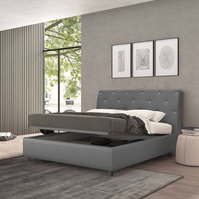 Dmora Talamo Italia Letto contenitore singolo Strauss, Made in Italy, Struttura in ecopelle imbottita, Adatto a materasso 80x190 cm, Grigio