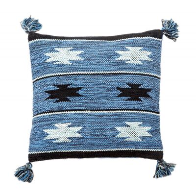 Dmora Tappeto moderno Chicago, stile kilim, 100% cotone, blu , 45x45cm