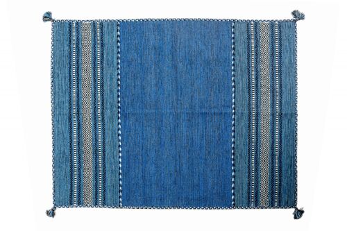 Dmora Tappeto moderno Kansas, stile kilim, 100% cotone, blu, 110x60cm