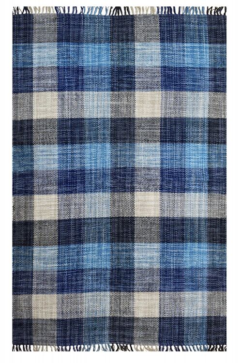 Dmora Tappeto moderno sacramento, stile kilim, 100% cotone, blu, 110x60cm