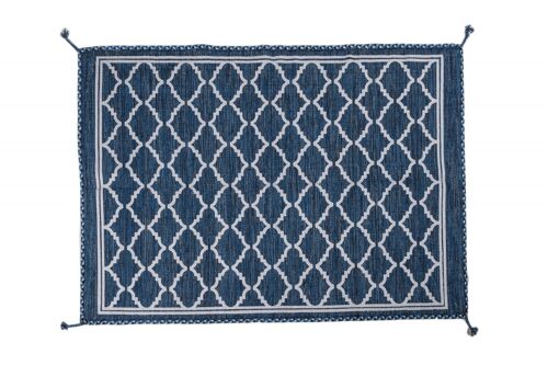 Dmora Tappeto moderno Toronto, stile kilim, 100% cotone, blu, 180x120cm