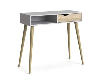 Table console Dmora avec un tiroir et un compartiment ouvert, coloris blanc et chêne, 103 x 89 x 43 cm 2