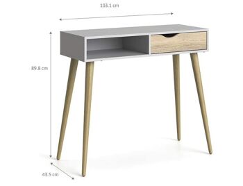 Table console Dmora avec un tiroir et un compartiment ouvert, coloris blanc et chêne, 103 x 89 x 43 cm 5