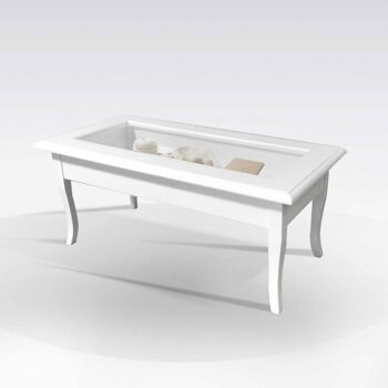 Table basse Dmora Almansa, Table basse classique, Table basse en bois avec plateau en verre trempé, Made in Italy, Cm 100x50h46, Blanc 1