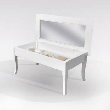 Table basse Dmora Almansa, Table basse classique, Table basse en bois avec plateau en verre trempé, Made in Italy, Cm 100x50h46, Blanc 4