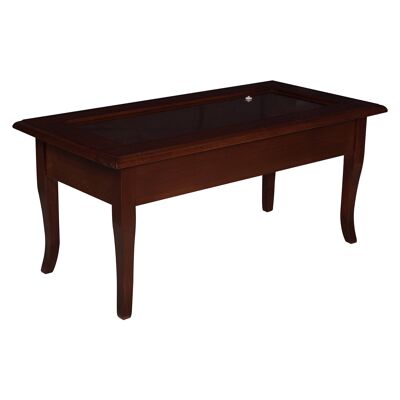 Dmora Tavolino da salotto Almansa, Tavolino contenitore da caffe classico, Tavolo basso in legno con piano in vetro temperato, Made in Italy, Cm 100x50h46, Noce