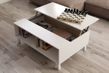 Table basse Dmora Lincoln, table basse, table basse, cm 100x68h38, blanc brillant et chêne 1