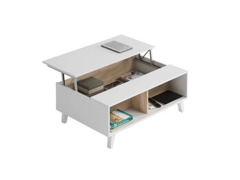 Table basse Dmora Lincoln, table basse, table basse, cm 100x68h38, blanc brillant et chêne 4