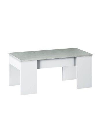 Table basse Dmora Oceanside, Table basse avec plateau réglable, Table basse de salon, cm 100x50h45/56, Blanc et béton 2