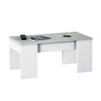Table basse Dmora Oceanside, Table basse avec plateau réglable, Table basse de salon, cm 100x50h45/56, Blanc et béton 3
