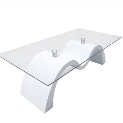 Dmora Tavolino decorativo moderno, piano in vetro e struttura in acciaio, Tavolino da caffè per salotto, cm 130x70h43, colore Bianco