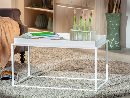 Dmora Tavolino moderno, in metallo color bianco, cm 80x45x47