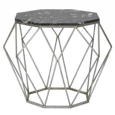 Dmora Tavolino ottagonale, struttura in metallo, con piano in marmo, colore nero, Misure 68 x 52 x 68 cm