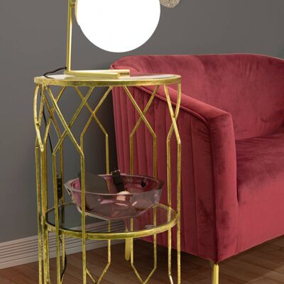 Dmora Tavolino porta telefono, Ferro e Vetro, Colore Oro, Misure: 35 x 35 x 71 cm