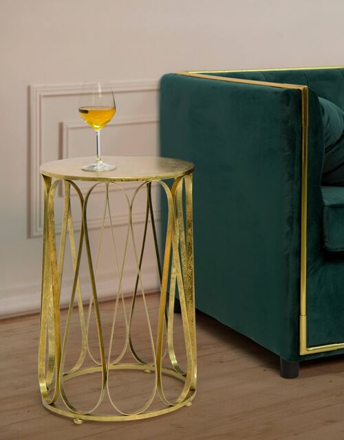 Dmora Tavolino porta telefono, Ferro, Colore Oro, Misure: 37 x 37 x 64 cm