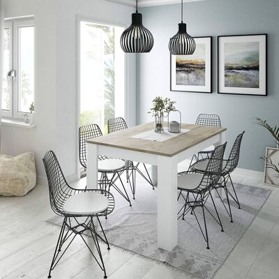 Dmora Tavolo allungabile Midland, Tavolo per sala da pranzo allungabile, Tavolo da pranzo estensibile con allunga, cm 140/190x90h78, Rovere Grigio e Bianco