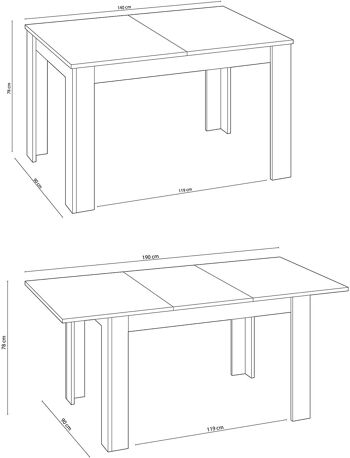 Table extensible Dmora Midland, Table de salle à manger extensible, Table à manger extensible avec rallonge, cm 140/190x90h78, Chêne gris et blanc 5