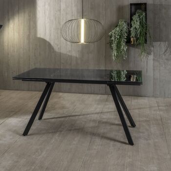 Dmora Table extensible moderne avec plateau en verre trempé, Made in Italy, 160 (jusqu'à 240) x 90 x 76 cm, Couleur noire 1