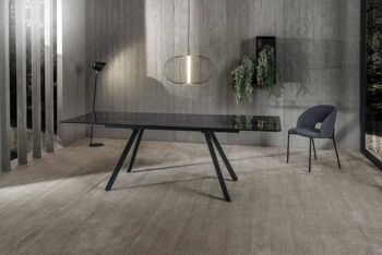Dmora Table extensible moderne avec plateau en verre trempé, Made in Italy, 160 (jusqu'à 240) x 90 x 76 cm, Couleur noire 2